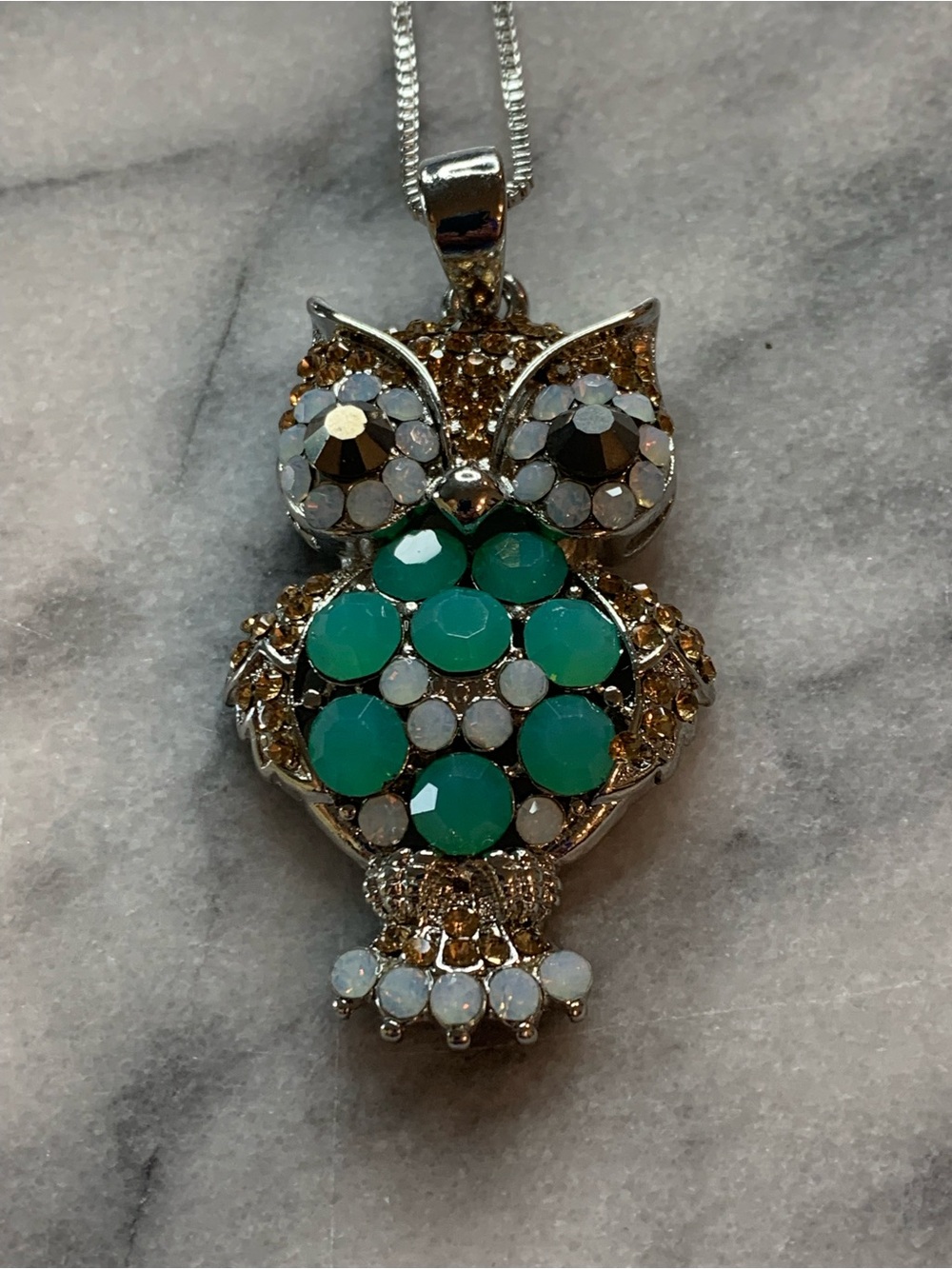 🆕 Turquoise Owl Pendant Necklace on Silver Chain🦉